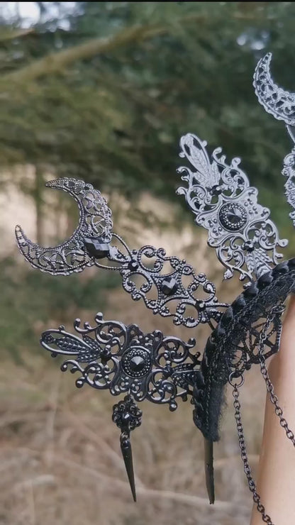 dark Luna gothic Halo ~ Moon Child Headdress ~ Mond Kopfschmuck ~ fantasy ~  costume ~ Elv ~ Elfe ~ Royal ~ Kristall ~ Krone ~ Crown