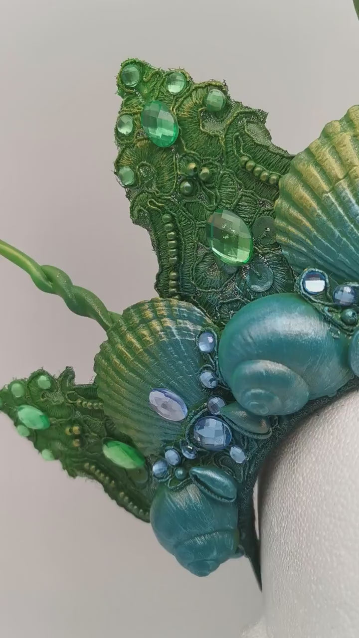 green blue mermaid crown ~ Meerjungfrau Krone ~ Königin ~ Kopfschmuck ~ Sirene ~ Shell ~ Muschlekrone