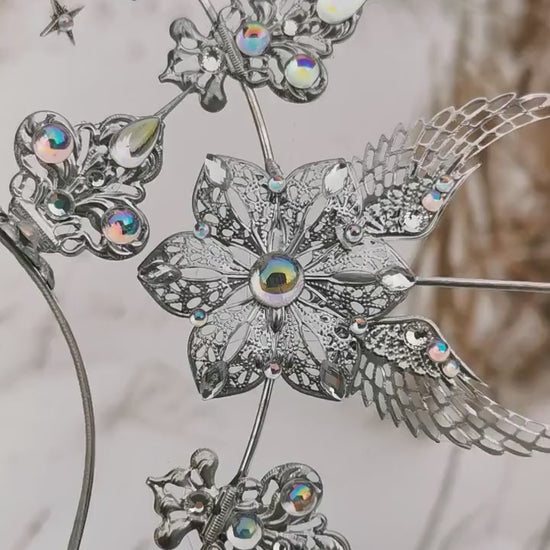 Frozen Light Wings Halo - winter dream headpiece - Royal gloriole - crown - Krone - Kranz - Heiligenschein - fantasy Headdress - Fee - Elf