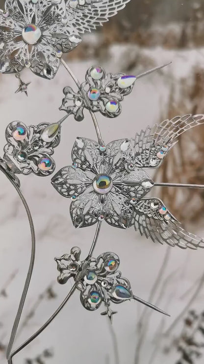 Frozen Light Wings Halo - winter dream headpiece - Royal gloriole - crown - Krone - Kranz - Heiligenschein - fantasy Headdress - Fee - Elf