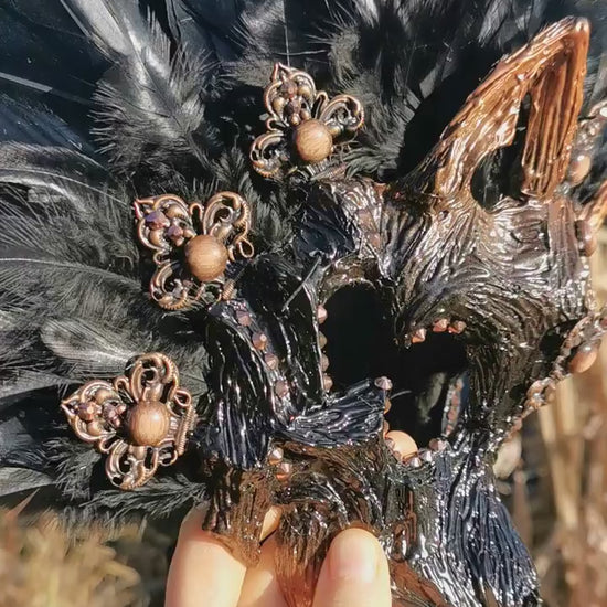 Black brown Cat Mask ~ Boho Maske ~ Headdress ~ Headpiece ~ Skull - Bones ~ wolves ~ wolf ~ Kopfschmuck