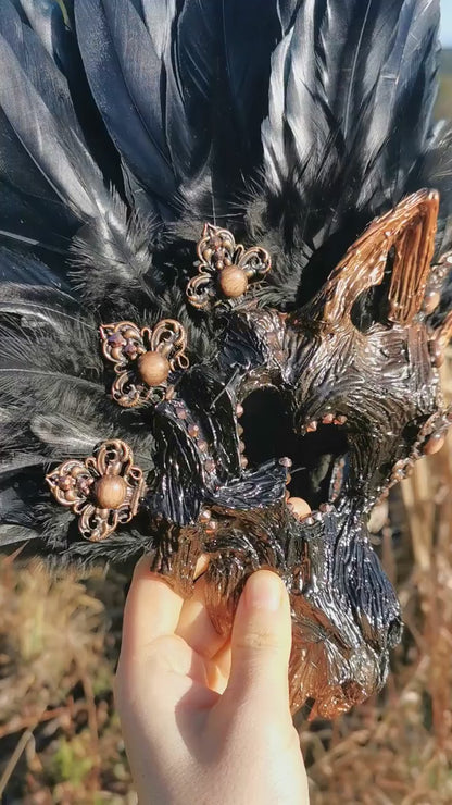 Black brown Cat Mask ~ Boho Maske ~ Headdress ~ Headpiece ~ Skull - Bones ~ wolves ~ wolf ~ Kopfschmuck